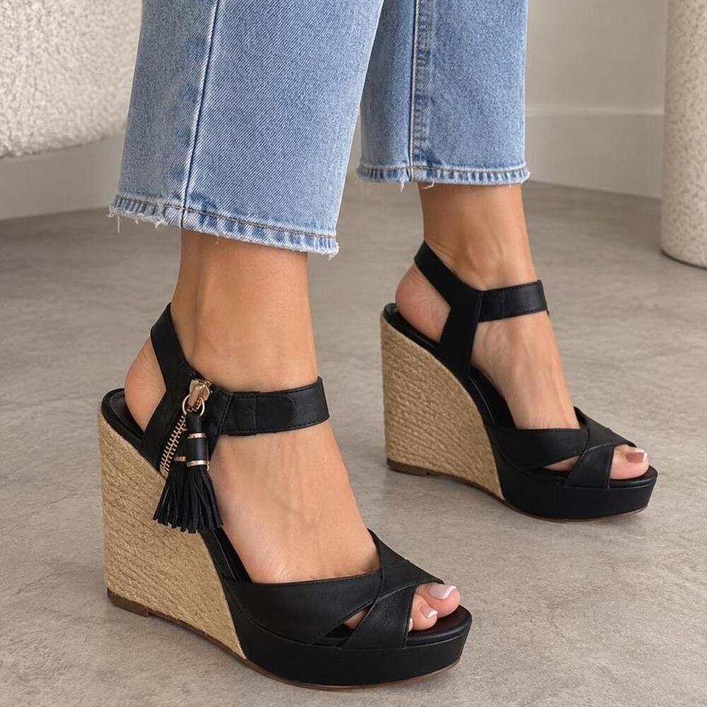 Black ralph lauren leather wedge